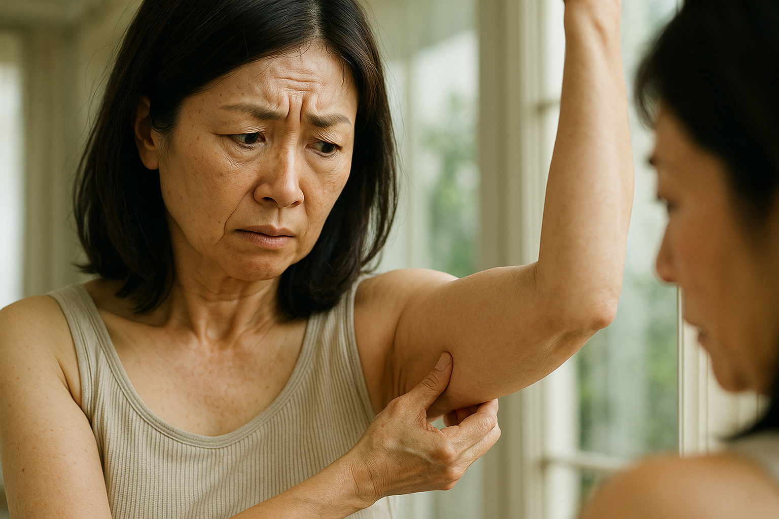 50代女性、2の腕たるみ